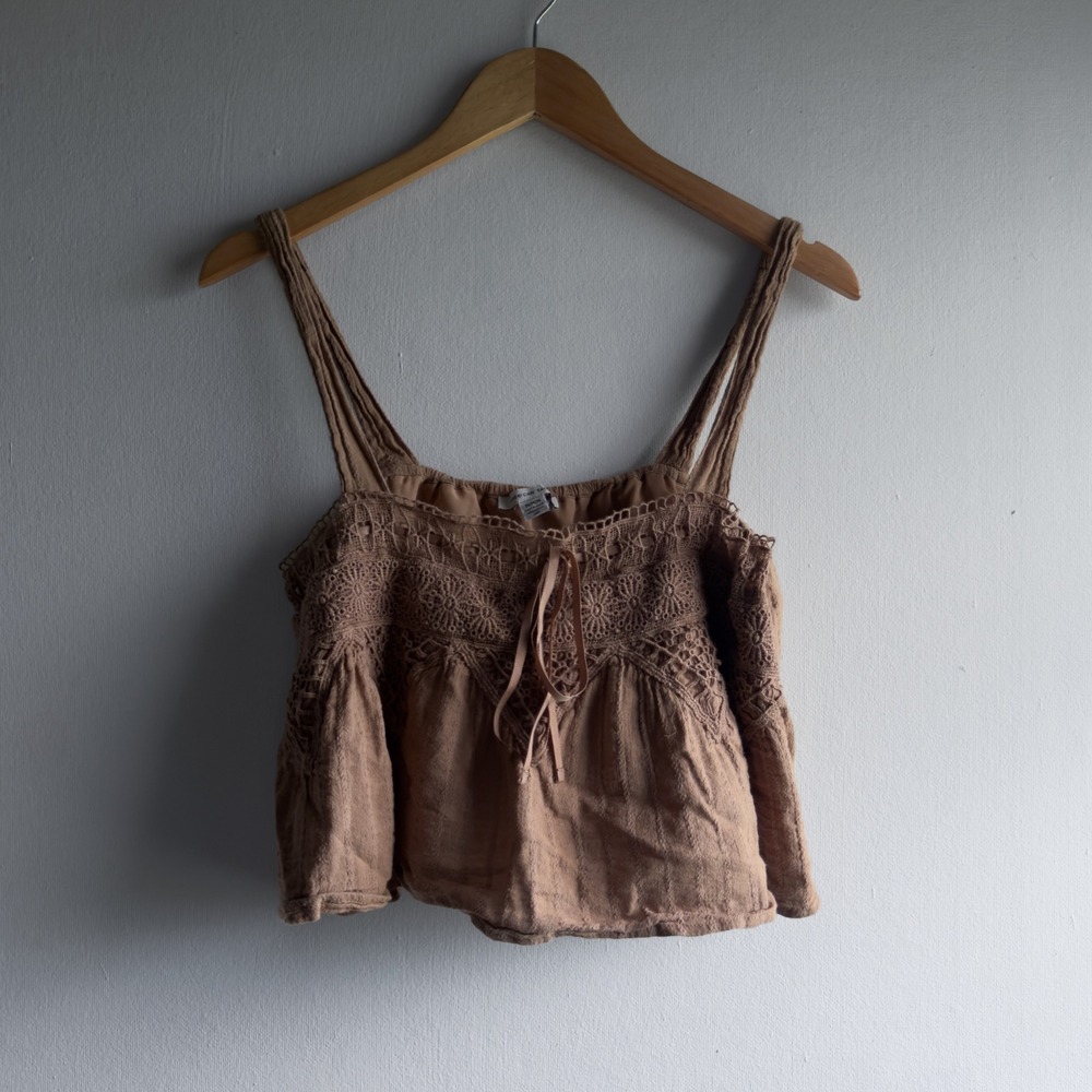American Eagle Lace Crochet Cami Crop Top Women Medium Brown Boho Cottagecore